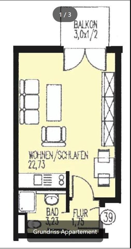1 Zi Apartment voll möbliert, EBK, West-Balkon, TG (frei ab sofort) – Bild 18