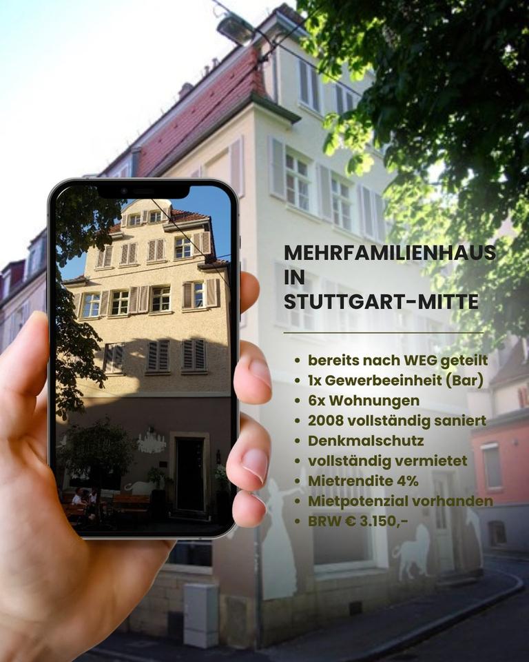 Nach WEG aufgeteiltes Mehrfamilienhaus in Stuttgart-Mitte!
